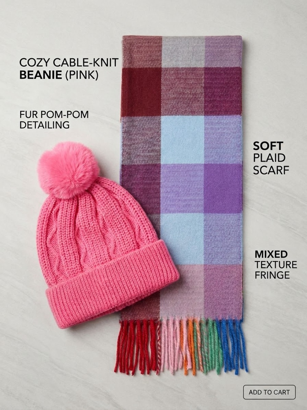 Cozy Pink Cable-Knit Kids Beanie with Fur Pom-Pom